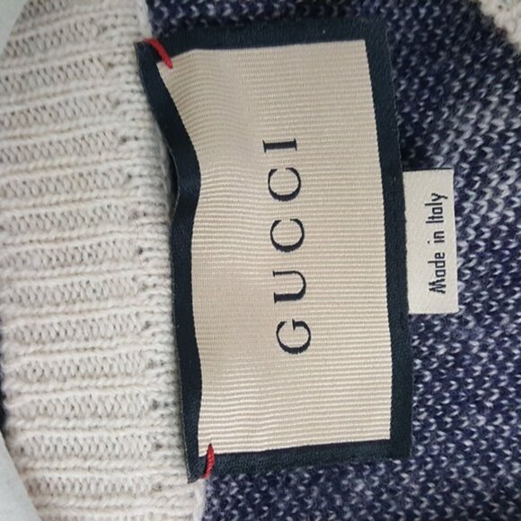 Gucci Navy GG Logo Crew Neck Wool Pullover Sweater Size M - Picture 3 of 4